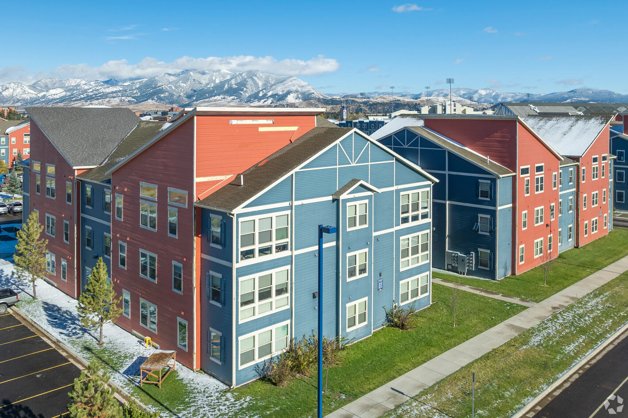 Stadium View Apartments building exterior showcasing stylish off-campus housing near Montana State University.