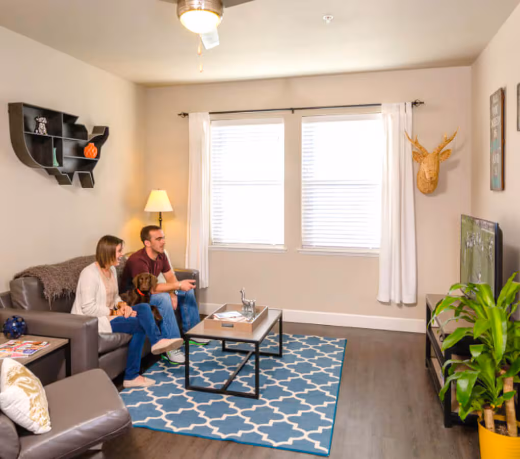 Bright and modern living room in Bozeman’s Stadium View Apartments