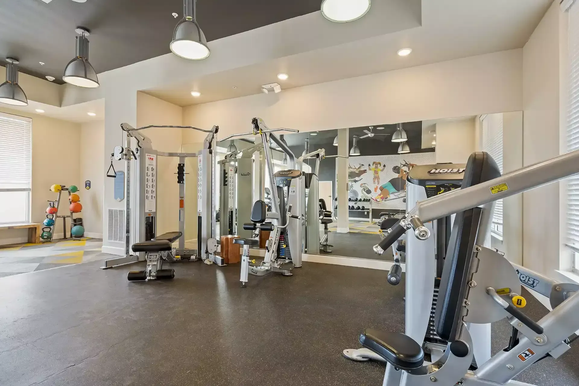 Fully equipped fitness center at Bozeman Stadium View Apartments